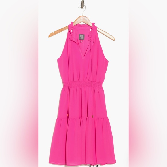 Vince Camuto Dresses & Skirts - Vince Camuto Hot Pink Sleeveless Smock Waist Chiffon Dress, Size 6. NWT.